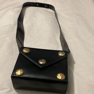 Walter Steiger vintage envelope box leather shoulder bag  hammered gold accents